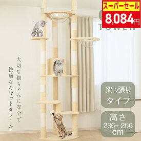 【スーパーセールMAX60％OFFで！】キャットタワー 突っ張り スリム 透明宇宙船 おしゃれ 猫タワー 多頭飼い 爪とぎ 麻紐 おしゃれ 大型猫 猫用品 安定性抜群 猫ハウス タワー 猫 ネコ 猫用 高さ調整236〜256cm 運動不足 ストレス解消 送料無料 ef-g007