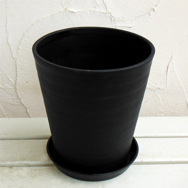 観葉植物におすすめ セラアート長鉢8号（黒）M 鉢と受け皿の4個セット