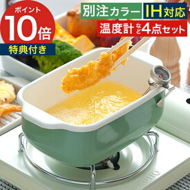 【富士ホーロー 正規品】 【365日出荷】 天ぷら鍋 ホーロー ホーロー揚げ鍋 【別注カラー ヴィンテージグリーン 】 角型 揚げ物 鍋 ih対応 天ぷら鍋 温度計 おしゃれ バット付き 揚げ物鍋 4点セット 揚げ鍋 四角 琺瑯 ih 網 ガス火 てんぷら鍋 [ 角型天ぷら鍋 ]