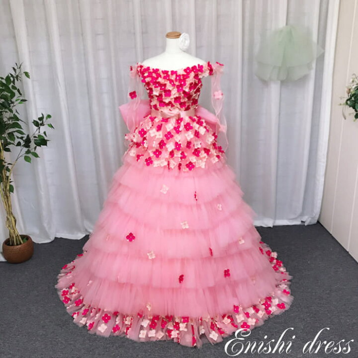 楽天市場】カラードレス 花柄 色変更 ウェディングドレス ピンク 