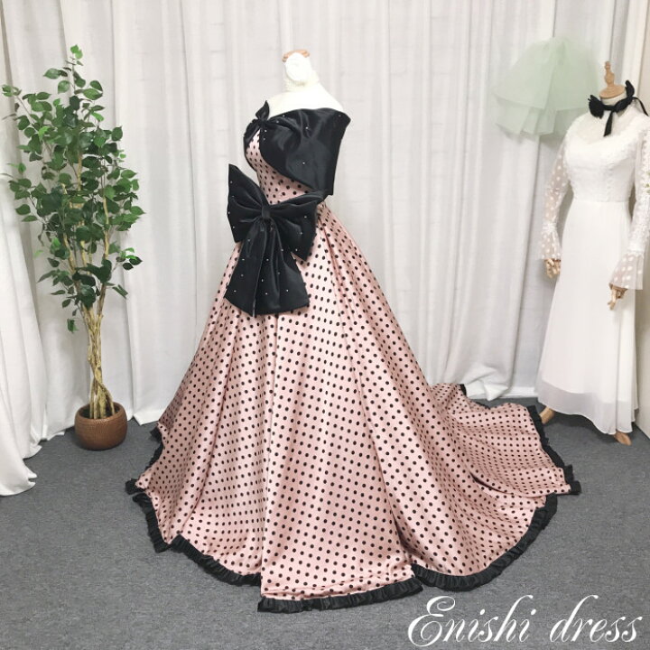 楽天市場】ウェディングドレス カラードレス ドット柄 オフショルダー 