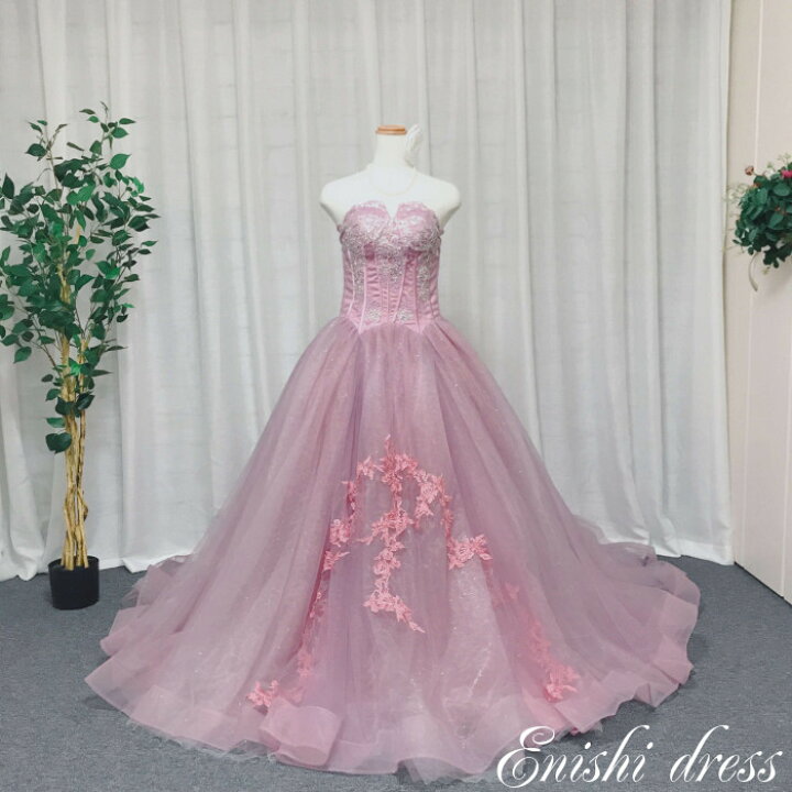 楽天市場 ウェディングドレス カラードレス キラキラ ピンク ハートカット Aライン 着やせ 花柄 チュール レース 結婚式 披露宴 二次会 前撮り パーティー 色変更可 縁 ドレス