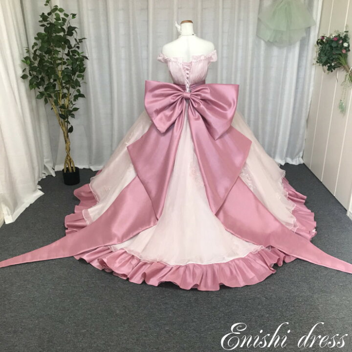 楽天市場】ウェディングドレス カラードレス ピンク リボン オフ 