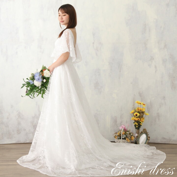 楽天市場 ウェディングドレス オーバードレス シフォンドレス エンパイア 2way 袖あり オフホワイト 結婚式 披露宴 二次会 前撮り パーティー おしゃれ インスタ映え 上品 高級感 豪華 華やか 縁 ドレス