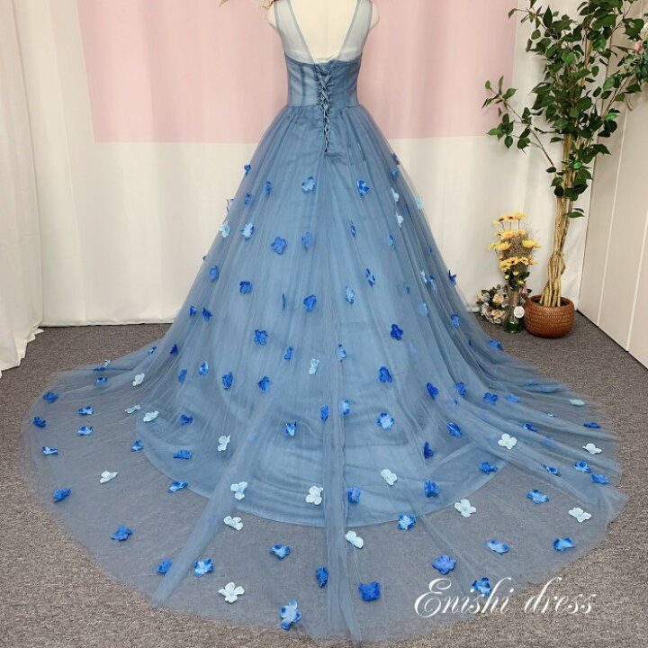 楽天市場】オーバードレス ブルーグレー 花柄 造花 ウェディングドレス 
