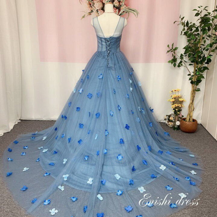 楽天市場】オーバードレス ブルーグレー 花柄 造花 ウェディングドレス  