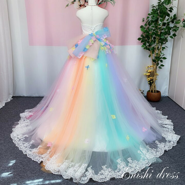 楽天市場 オーバースカート レインボーカラー ウェディングドレスの色直し お花びら バックリボン アクセサリー 色変更無料 ロングトレーン ボリューム エレガント 結婚式 披露宴 二次会 前撮り パーティー 花嫁 かわいい 豪華 色変更 サイズオーダー 無料 縁 ドレス