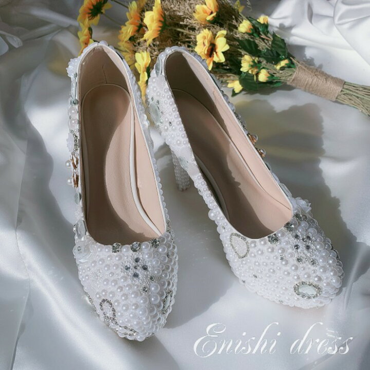 楽天市場】ウェディング シューズ ハイヒール パール レース 結婚式 
