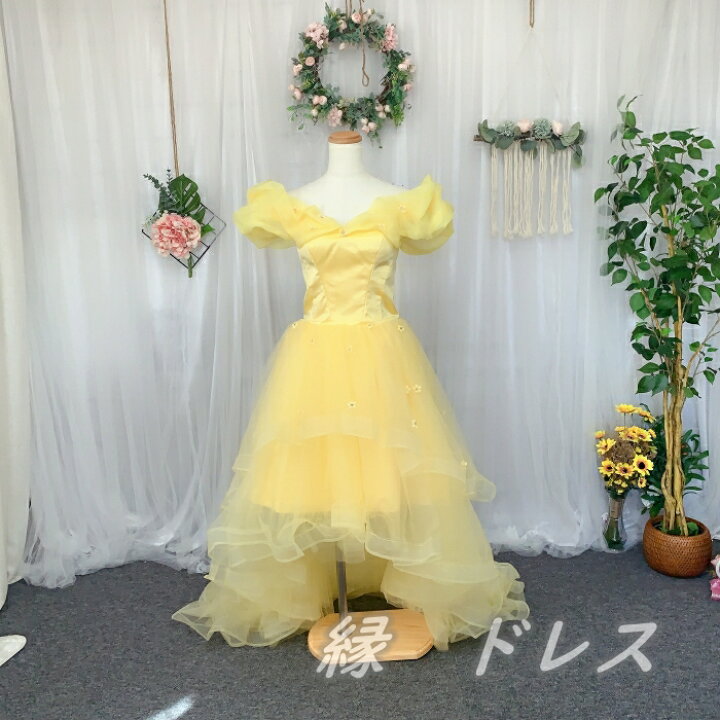 楽天市場】ウェディングドレス イエロー カラードレス 黄色 前短後ろ  