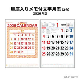 カレンダー 2026年 壁掛け 星座入りメモ付き文字月表 NK181 2026年版 カレンダー 壁掛け シンプル カラフル スケジュール 星座 文字月表 健康 農事暦 二十四節気 暦 晴雨表入り 旧暦 メモスペース 46/4切 257756