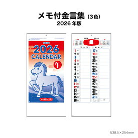 カレンダー 2026年 壁掛け メモ付金言集（3色）NK182 2026年版 カレンダー 壁掛け おしゃれ シンプル カラフル スケジュール 暦 文字月表 メモスペース 46/6切長 257757