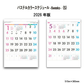 カレンダー 2026年 壁掛け パステルカラースケジュール 6weeks SG7056 2026年版 カレンダー 壁掛け おしゃれ シンプル 6週表記 スケジュール パステルカラー 文字月表 カラフル B/4切 258164