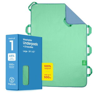 Improvia Positioning Bed Pad with Handles ? Quick-Drying, 8-Handle Incontinence Bed Pads ? Washable, Waterproof, Reusable Pads for Elderly, Bedridden, Transferring, Mattress Protection, 34x52 in.