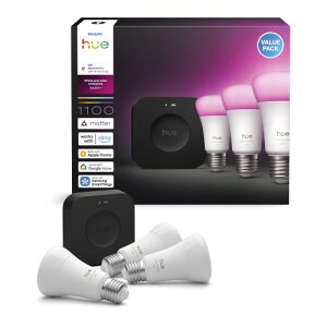 �t�B���b�v�X�q���[(Philips Hue) �X�^�[�^�[�Z�b�g�X�}�[�g�d�� E26 75W���� �t���J���[ 3�� + �u���b�W �v�� - �X�}�[�g�Ɩ� Alexa�Ή� 1100lm �}���`�J���[ 1600���F �d���F �����F ���� ���F �X�}�[