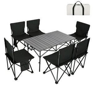 BEIKEMALL �A�E�g�h�A �e�[�u�� �`�F�A �Z�b�g �L�����v �e�[�u��57cm×95cm×50cm �s�N�j�b�N�e�[�u�� ���y�� �܂��� �g���ȒP ���[�o�b�O�t�� BBQ ���ނ� �K�[�f�� �L�����v�p�i(�u���b�N, 7�_�Z