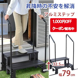 お得なクーポン配布中！手すり付きアルミステップ　両手すり　踏み台　3487-74段差解消 昇り降り 丈夫 昇降 足場 お年寄り 転倒防止 プレゼント　ギフト
