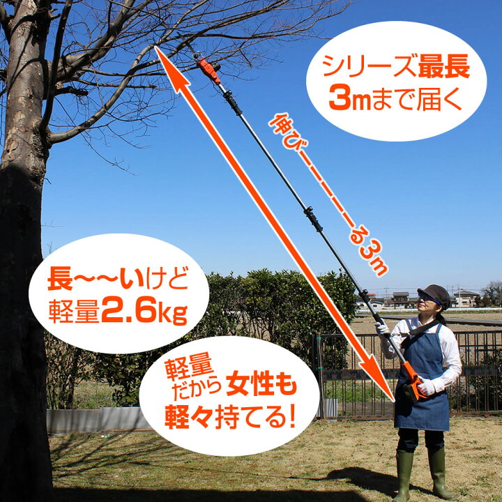 楽天市場】＼ポイント10倍／ 高枝コードレス電動のこぎり 3m ハイ 