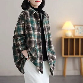 秋冬 春 きれいめ 通勤 着痩せ カジュアル 体型カバー ゆったり ブルゾン フリース付きシャツ 羽織 長袖 暖かい 大きいサイズ チ