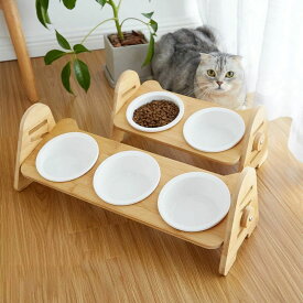 餌台 食べやすい ネコボウル 餌入 15度の角度つき 食器 猫用 高さ調節 犬用 猫 フードボウル 傾斜 ダブル 食器台 スタンド付 す