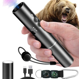 電子ベアエアホーン 120dB 充電式ホイッスル 懐中電灯付き ハイキング キャンプ用 野生生物抑止 緊急安全装置 ベアベルの交換可能