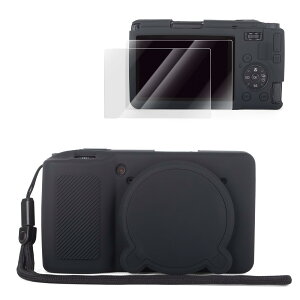 VOVMOEYA �J�����V���R���P�[�X�Z�b�g Ricoh GR IV�AGR4 gr iv �P�[�X�A2 PCS�X�N���[���v���e�N�^�[+ 1 ���X�g���b�v�A�S���ی�t���A���O���\�ȃ����Y�L���b�v-�u���b�N