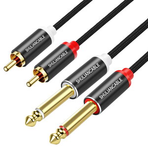 SHULIANCABLE 1/4 to RCA�P�[�u���A2X6.35mm TS to �f���A��RCA �X�e���I�I�[�f�B�I�ڑ��R�[�h�AAV���V�[�o�[�E�X�s�[�J�[�E�z�[���I�[�f�B�I�V�X�e���E�A���v�Ή� (5Meter)