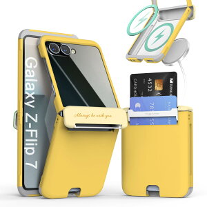 Galaxy Z Flip �P�[�X �M�����N�V�[z�t���b�v �q���W�ی� �g�уJ�o�[ �S�ʕی� �܂肽���� �J�[�h���[ �ϏՌ� ���^ �C�菝�h�~ �X�}�z�P�[�X ���C�����X�[�d (Flip7Twotones_Yellow)