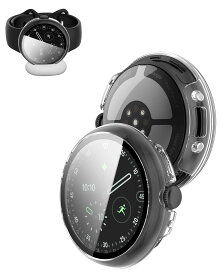 Google Pixel Watch 4 45mm 用 ケース 可充電カバー 保護 ガラスフィルム 一体型 YANMONGI 強化ガラス 高タッチ感度 防塵 高透過率 防指紋 全面保護 衝撃吸収 簡易着脱 充電中ケース取り外し不要 (クリ