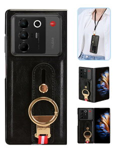 ZTE Nubia Fold 5G �p �P�[�X YAJOJO ���ƃL�b�N�X�^���h�@�\ ���|�� �X�g���b�v�t�� �ϏՌ� �����Y�ی� ���烌�U�[�[ + TPU�P�[�X �v�̎��� ��ʃ����Y�ی� �����h�~ �g�уJ�o�[ �w��h�~(�u���b