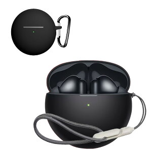 For Huawei FreeBuds 7i �P�[�X �J�o�[ (�J���r�i�t��+�X�g���b�v�t�� ) �V���R�����[ �����h�~ �L�Y�h�~ �ϏՌ� �����[�d�\ �h�� �h�o Huawei FreeBuds 7i �p �P�[�X �J�o�[(�u���b�N)