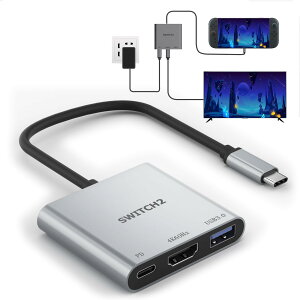 Switch 2�h�b�N [V22.0.0�Ή�] �X�C�b�` 2 �h�b�NHDMI �A���~�j�E���������P�[�X 4K@60Hz�𑜓x/HDMI�ϊ�/USB 3.0/PD 100W�����[�d ���ڂ�TV�o�͑��@�\Switch2/�m�[�g�p�\�R��/�^�u���b�g/�X�}�[�g�t�H���Ȃ�