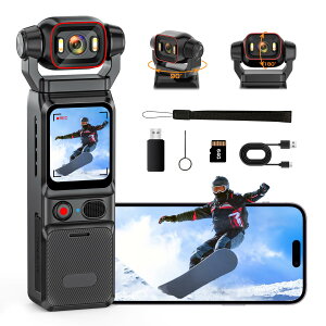 LXMIMI 4K�A�N�V�����J���� �E�F�A���u���J���� 6����u���␳ 1.69�C���`�^�b�`���j�^�[ 64GB�J�[�h�t�� ��]�����Y 160�x�L�p���^Vlog�r�f�I�J���� �{�f�B�J���� WiFi �X�}�z�A�g �o�b�e���[����