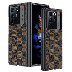ZTE Nubia Fold 5G �p �`�F�b�N�� TPU+���U�[ �X�}�z�P�[�X �ϏՌ� �����h�~ �L�Y�h�~ �w��h�~ ���^ �y�� �t�B�b�g�݌v �܂肽���݃X�}�z�P�[�X(�u���E��)
