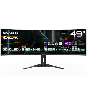 GIGABYTE AORUS �V���[�Y �Q�[�~���O���j�^�[ 49�C���` DQHD OLED AR �Ȗʃ��j�^�[ 144Hz 0.03ms VESA Display HDR400���� CO49DQ