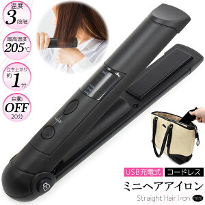 領収書発行可 USB充電式 ミニ ヘアアイロン usb ヘア アイロン 小型 軽量 携帯 おすすめ おしゃれ かわいい ストレート コテ コードレス ミニヘアアイロン アイロンブラシ ブラシアイロン スト