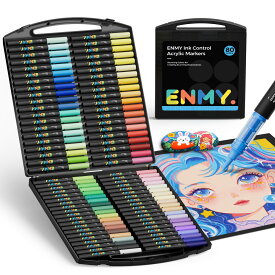 ENMY 80色セット 直液式 アクリルマーカー イラストマーカー 水性 筆ペン アートマーカー 美術 漫画 ファブリック 編み物マーカー キャンバス ガラス 木 布用ペン テキスタイル用 カラーペン