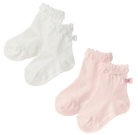 ミキハウス　ショートクルーソックス入園/入学/お受験/七五三/結婚式/冠婚葬祭/シンプル/白/ピンク