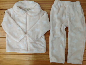 フリース長袖パジャマ前ファスナー【あったか パジャマ】秋冬におすすめ女の子/リボン柄/イエロー/ピンク100cm110cm120cm130cm