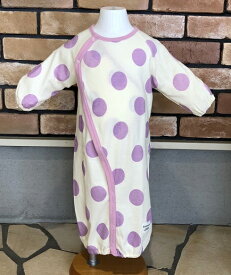日本製　petitsucre　　2WAYベビードレス　パープルドット×キナリレトロかわいい大きな水玉の赤ちゃんのお洋服