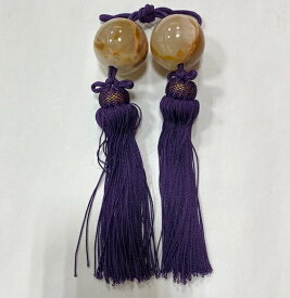 高級美石 風鎮 【ブラウン系/紫フサ/丸型】 /オニキス/書道掛軸/天神様/掛物/上品/インテリア