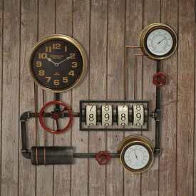時計 ウォールクロック 温度計 湿度計 Steampunk Wall clock with ダイアル Black スームパンク 壁掛け 温湿度計 レトロ ヴィンテージ クラッシック ボイラー室 スチーム スチームメーター 蒸気機関 ギフト クリスマス 父の日 bcl