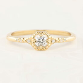 【アガサリング 大】個性派ダイヤモンド結婚指輪　ダイヤモンド0.1ct　細身エンゲージリング　ダイヤモンドリング　婚約指輪　14K 14金　イエローゴールド ローズゴールド　ホワイトゴールド　ニューヨークデザイナー　ジュエリー　大きいサイズ対応　送料無料