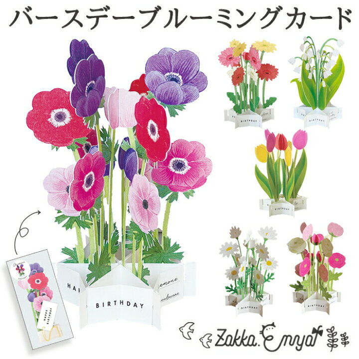楽天市場 バースデーカード 誕生日カード ポップアップカード 花 フラワー メッセージカード 文具女子 ガーベラ スズラン アネモネ チューリップ マーガレット ラナンキュラス 祝い お祝い グリーティングライフ バースデーブルーミングカード Zakka Enya