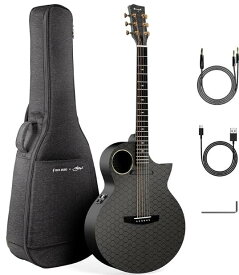 エンヤ X4 PRO カスタム ルカ・ストリカニョーリ コラボレーション - ブラックホール、41インチ フルサイズ カーボンファイバー アコースティックエレキギター、スマートオンボードピックアップシステム、