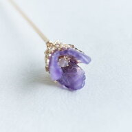 天然石 アメジスト/ ローズクォーツ アヤメ かんざし 1本かんざし 菖蒲 簪　ヘアアクセサリー