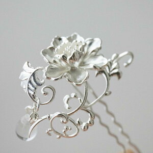 天然石の種類が選べる ボタンと天然石のかんざし 和装 U字 髪飾り ヘアアクセサリー  牡丹 お呼ばれ パーティー 七五三 卒業式 入園式 入学式 花嫁 ドレス 発表会 和装 洋装 髪飾り