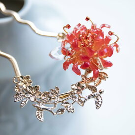 ハンドメイド 手作り u字かんざし 簪 ヘアアクセサリー 彼岸花 uピンかんざし ヒガンバナ ドレス 発表会 和装 洋装 髪飾り お出かけ プラ板