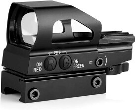 ドットサイト ボタン式照準器 20mmレール対応 4種マルチレティクル 2色各9段階輝度調整可能 赤/緑 レッド/グリーン エアガン 電動ガン サバゲー
