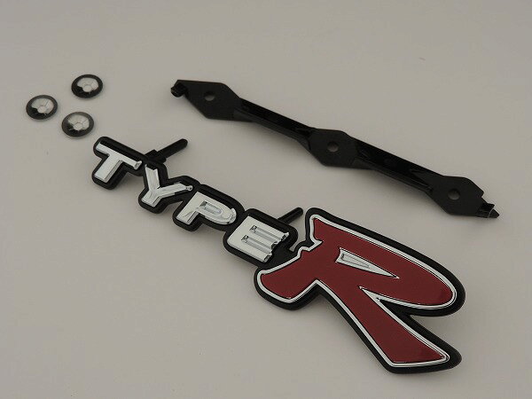 HONDA ホンダ純正 TYPE-R タイプR 用 フロント エンブレム& 固定用ナット3個セット 約120mm×30mm 流用 レッド 赤