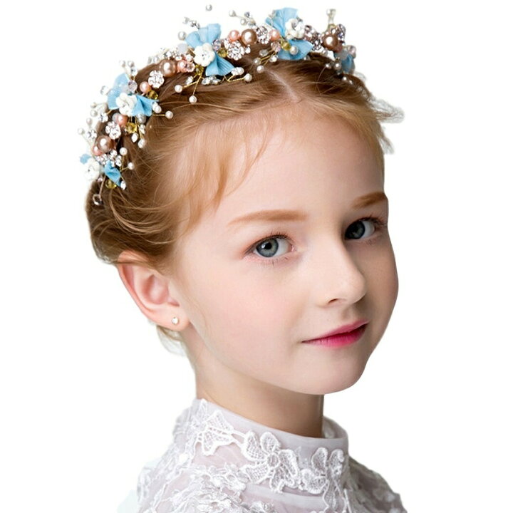 楽天市場 ヘッドドレス 髪飾り 子供 女の子 キッズ ヘアアクセサリー ヘアバンド フラワー バラ リボン 花６連シンプル クラシカル ブルー ゴールド ホワイト パール ビーズ 花 可愛い 発表会 誕生会 舞台 記念写真 Hc11 ブルー イーワンズ楽天市場店